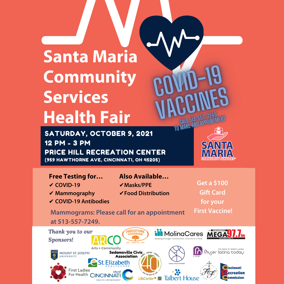 Santa Maria's FREE Health Fair, October 9, 2021 from 12 to 3 p.m. at