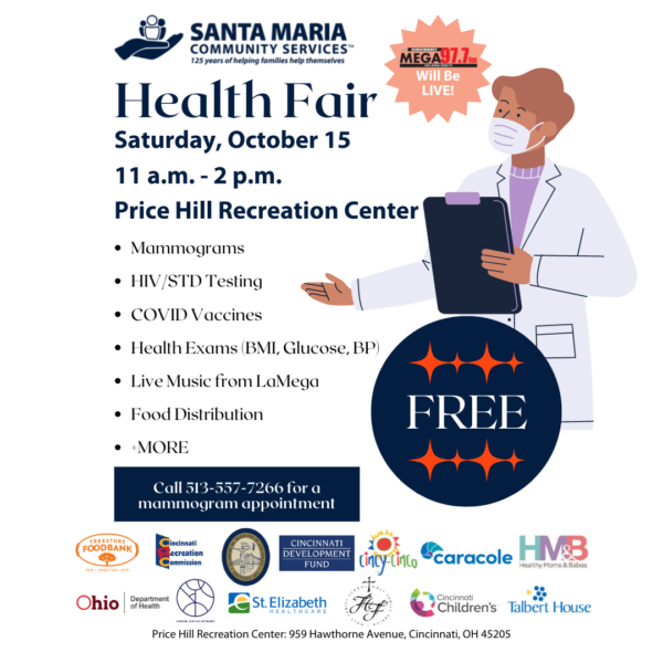 Santa Maria Community Services Hosts Free Health Fair on October 15, 2022, at the Price Hill Recreation Center